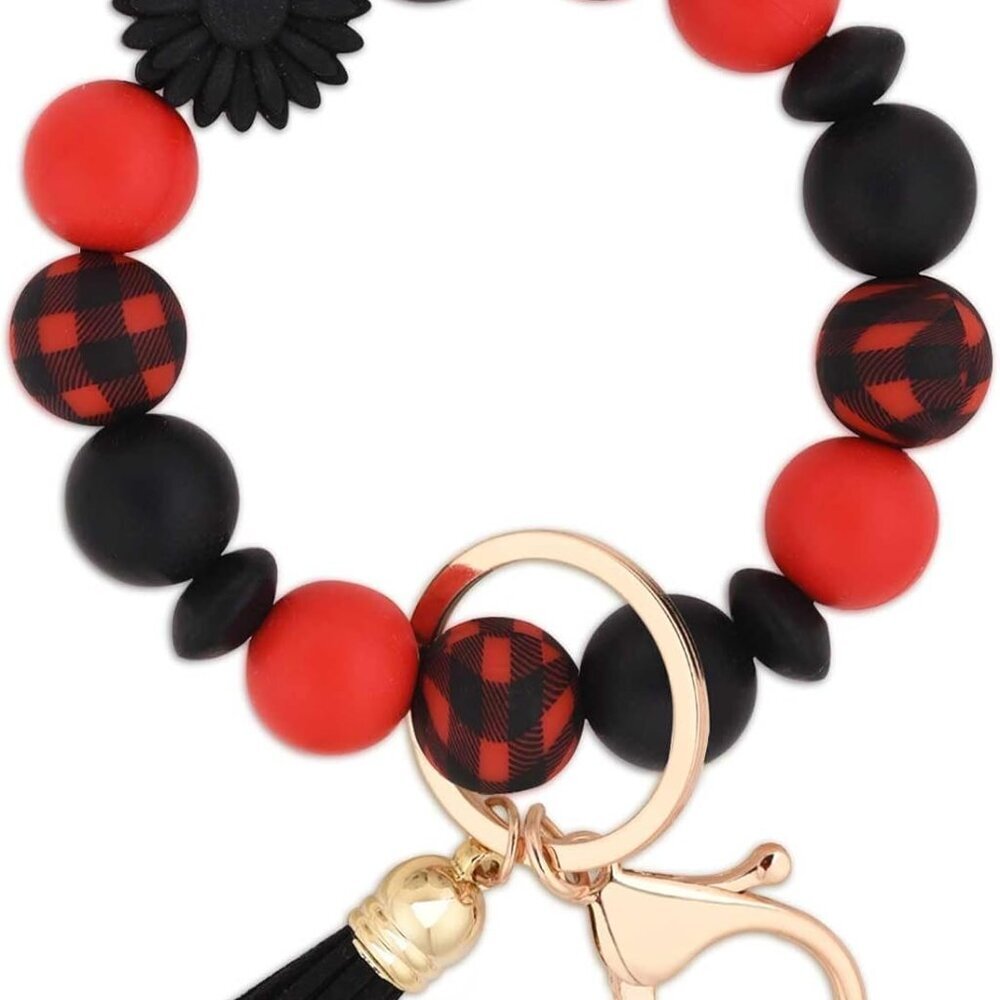 Silicone Beaded Keychain Wristlet Key Ring Bracelet Cute Car Key Chain Holder fo